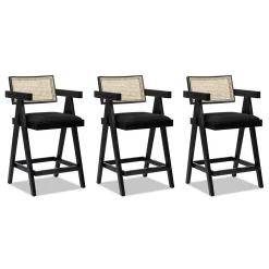 Milan 25.5' Modern Resin Webbing Back Boucle Bar Stool with Arms, Set of 3