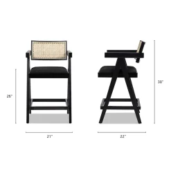 Milan 25.5' Modern Resin Webbing Back Boucle Bar Stool with Arms, Set of 3