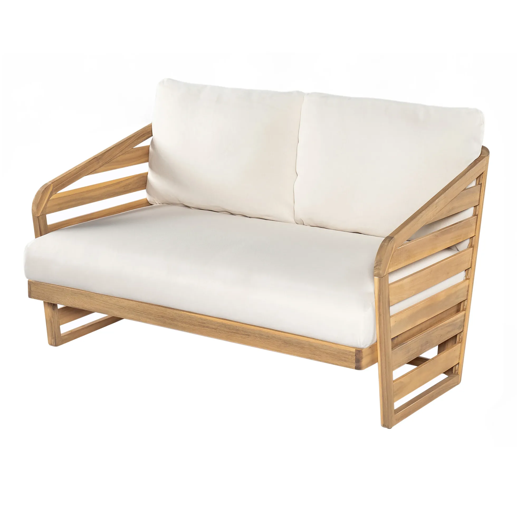 Minimalist Acacia Wood Outdoor Patio Loveseat and Coffee Table Set