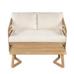Minimalist Acacia Wood Outdoor Patio Loveseat and Coffee Table Set