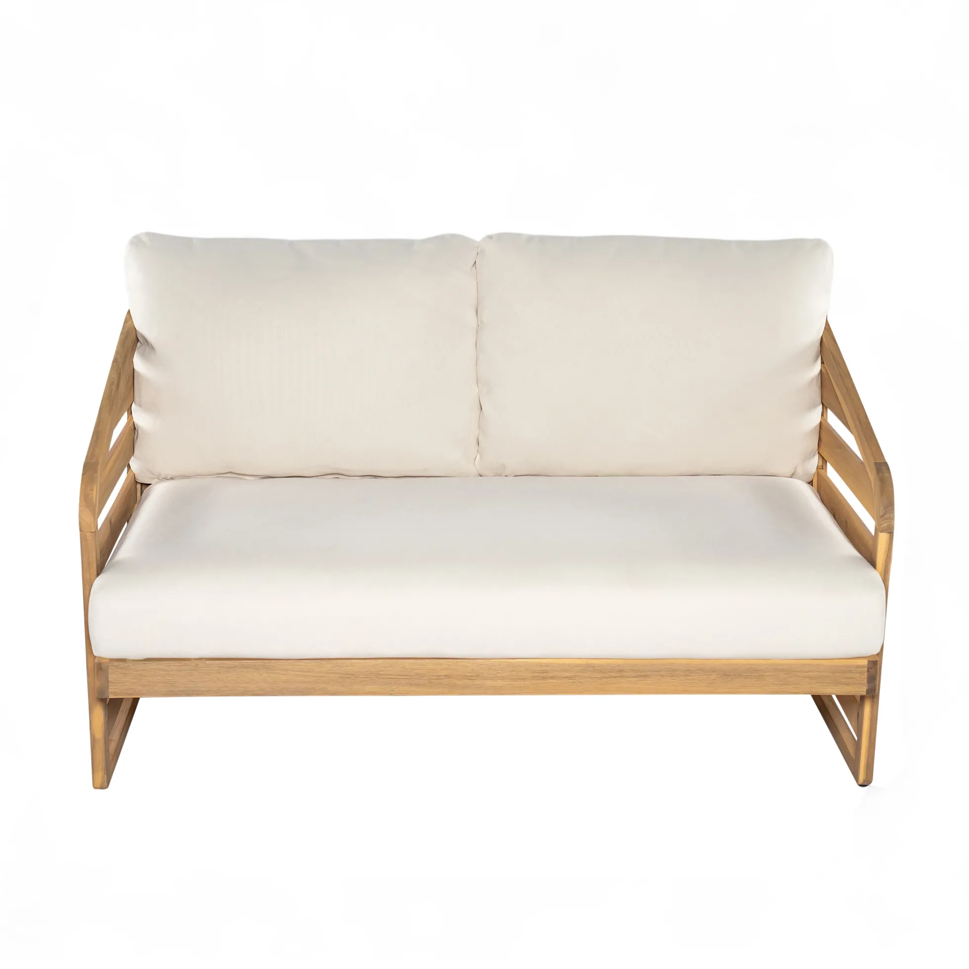 Minimalist Acacia Wood Outdoor Patio Loveseat and Coffee Table Set