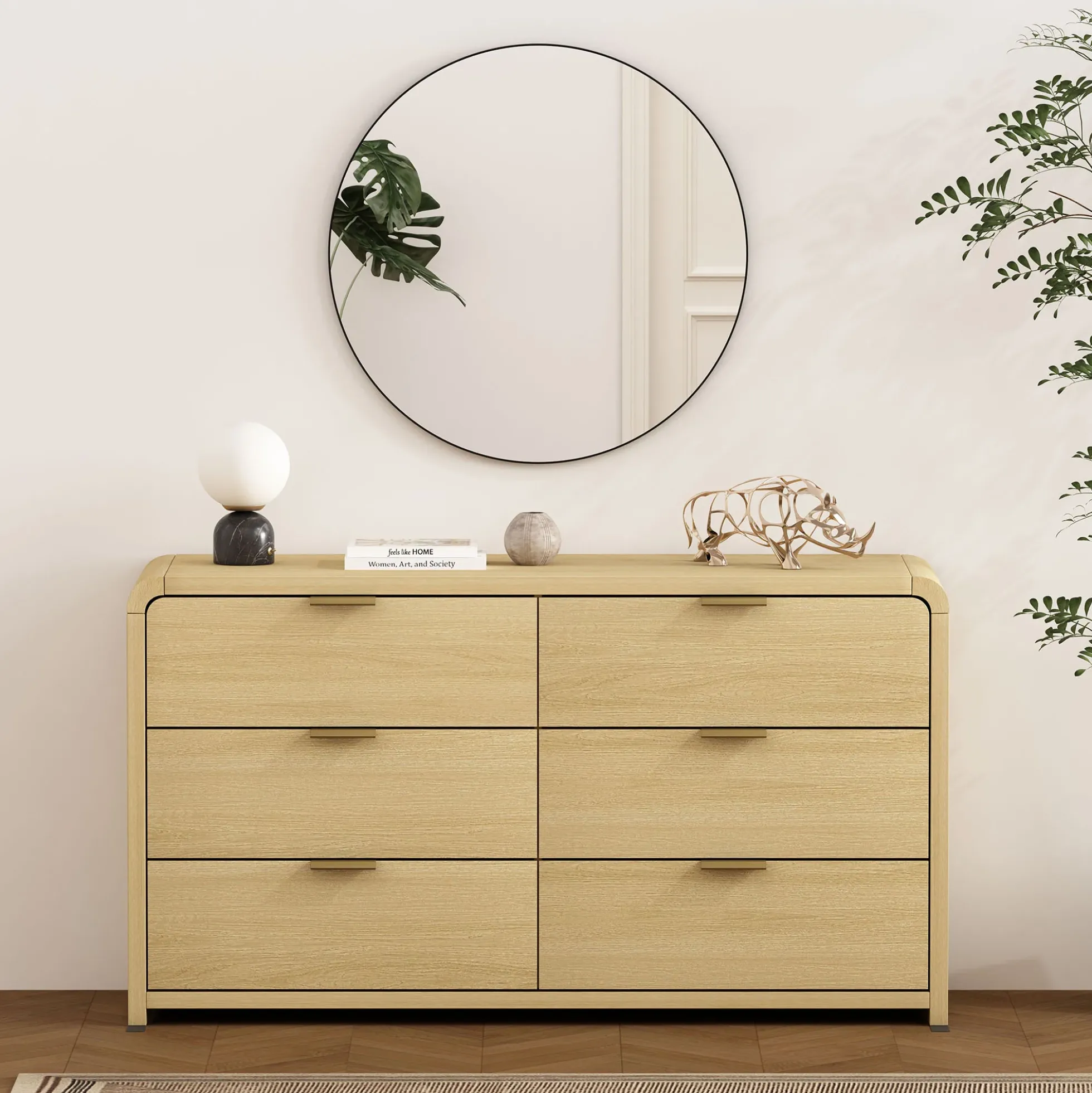 Minimalist Curve Design 6 Drawer Dresser