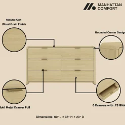 Minimalist Curve Design 6 Drawer Dresser