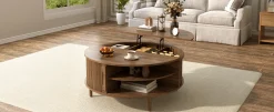 Minimalist Round Lift-Top Coffee Table with Hidden Storage