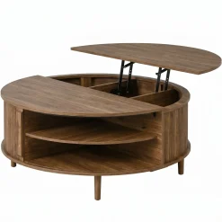 Minimalist Round Lift-Top Coffee Table with Hidden Storage