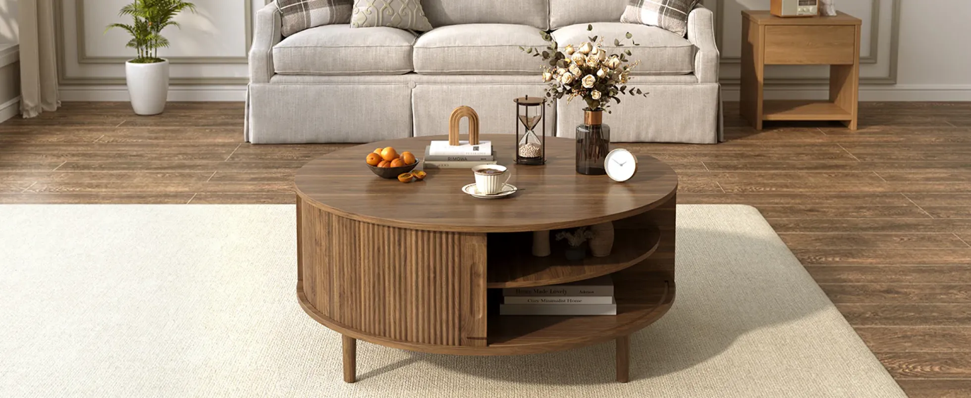 Minimalist Round Lift-Top Coffee Table with Hidden Storage