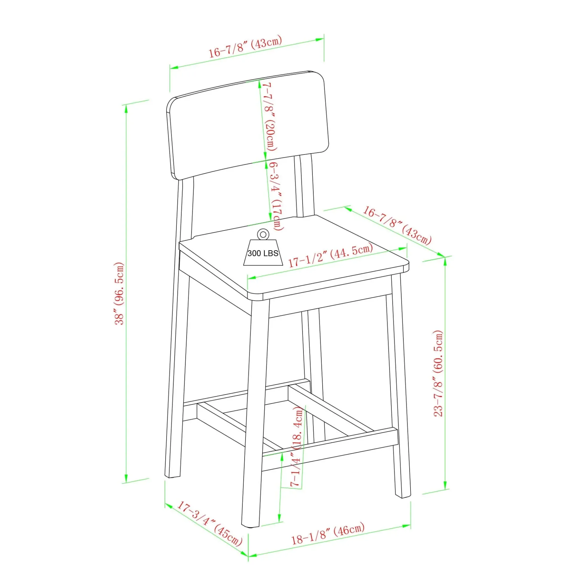 Minimalist Solid Wood Counter Stool, Set of 2