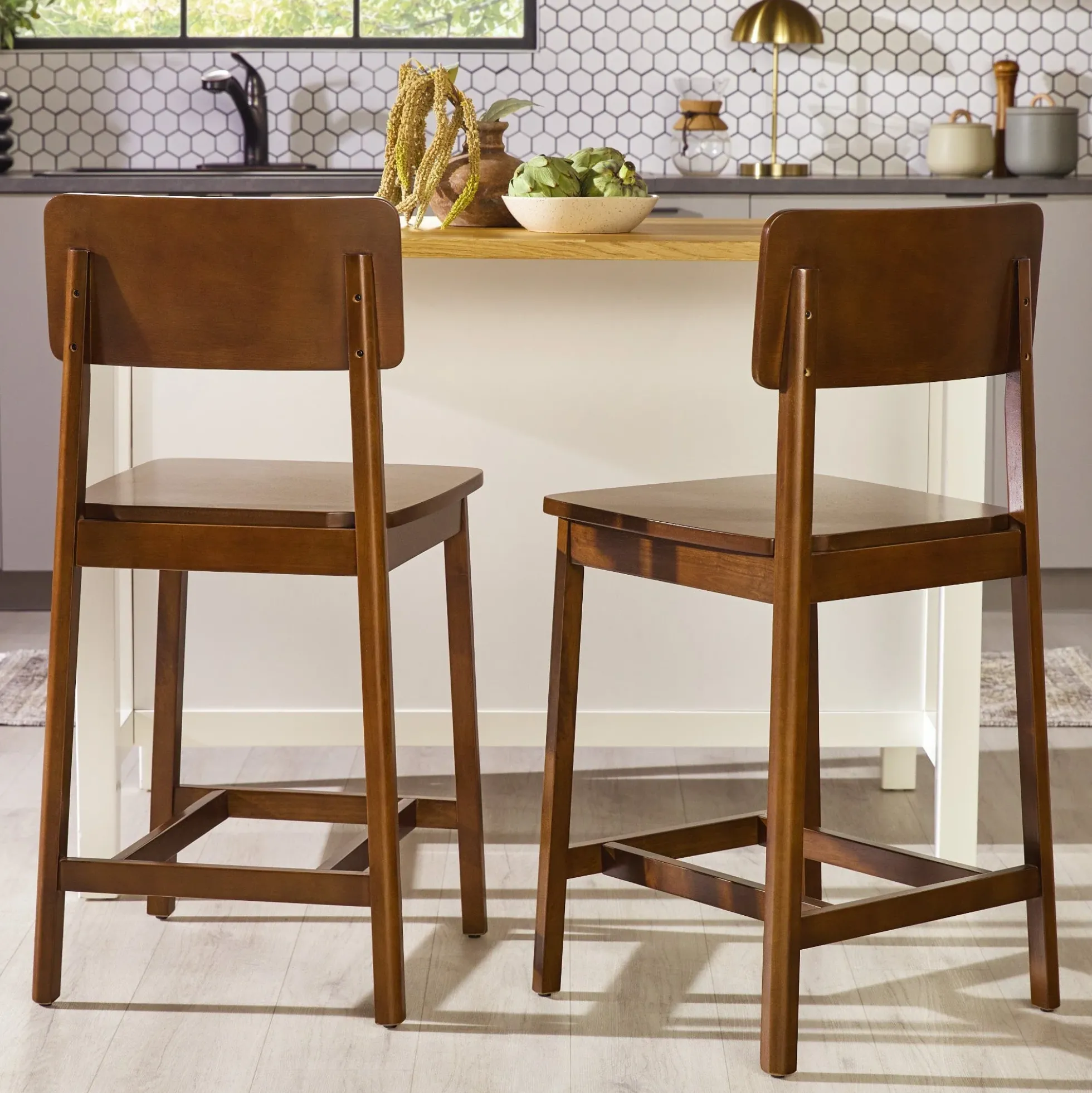 Minimalist Solid Wood Counter Stool, Set of 2