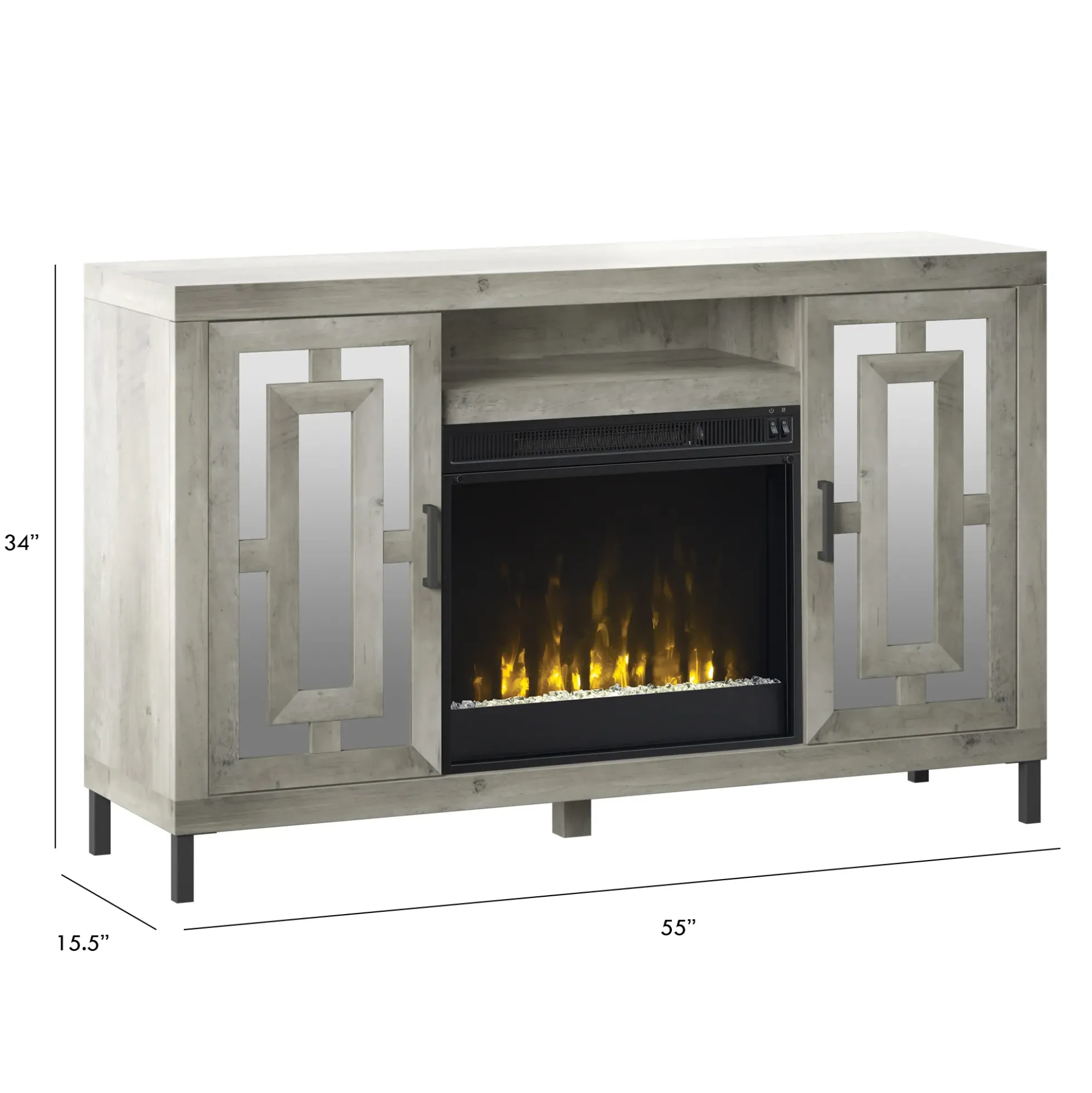 Mirrored Cabinet Door with 23" Electric Fireplace TV Stand Media Console