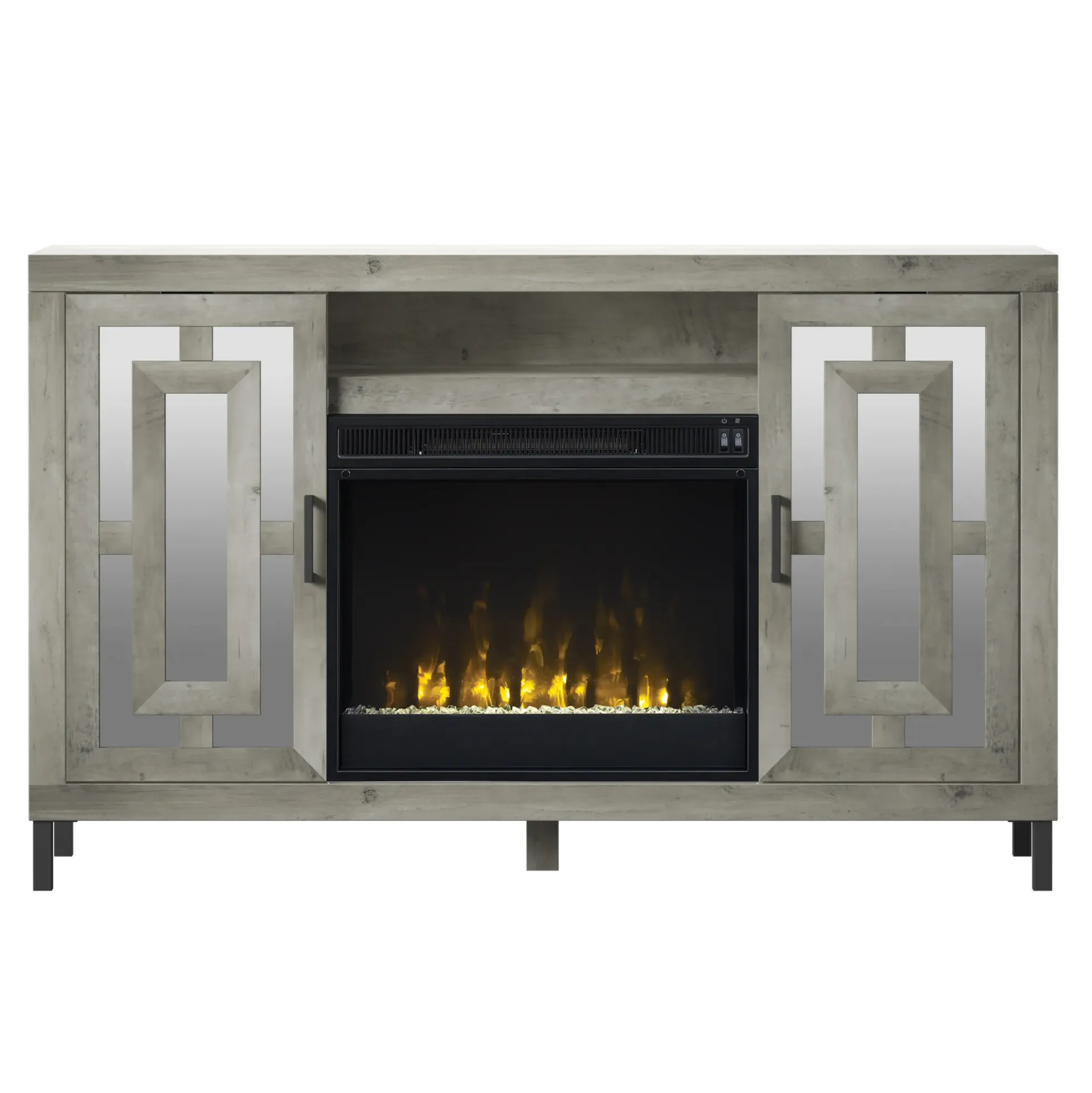 Mirrored Cabinet Door with 23" Electric Fireplace TV Stand Media Console