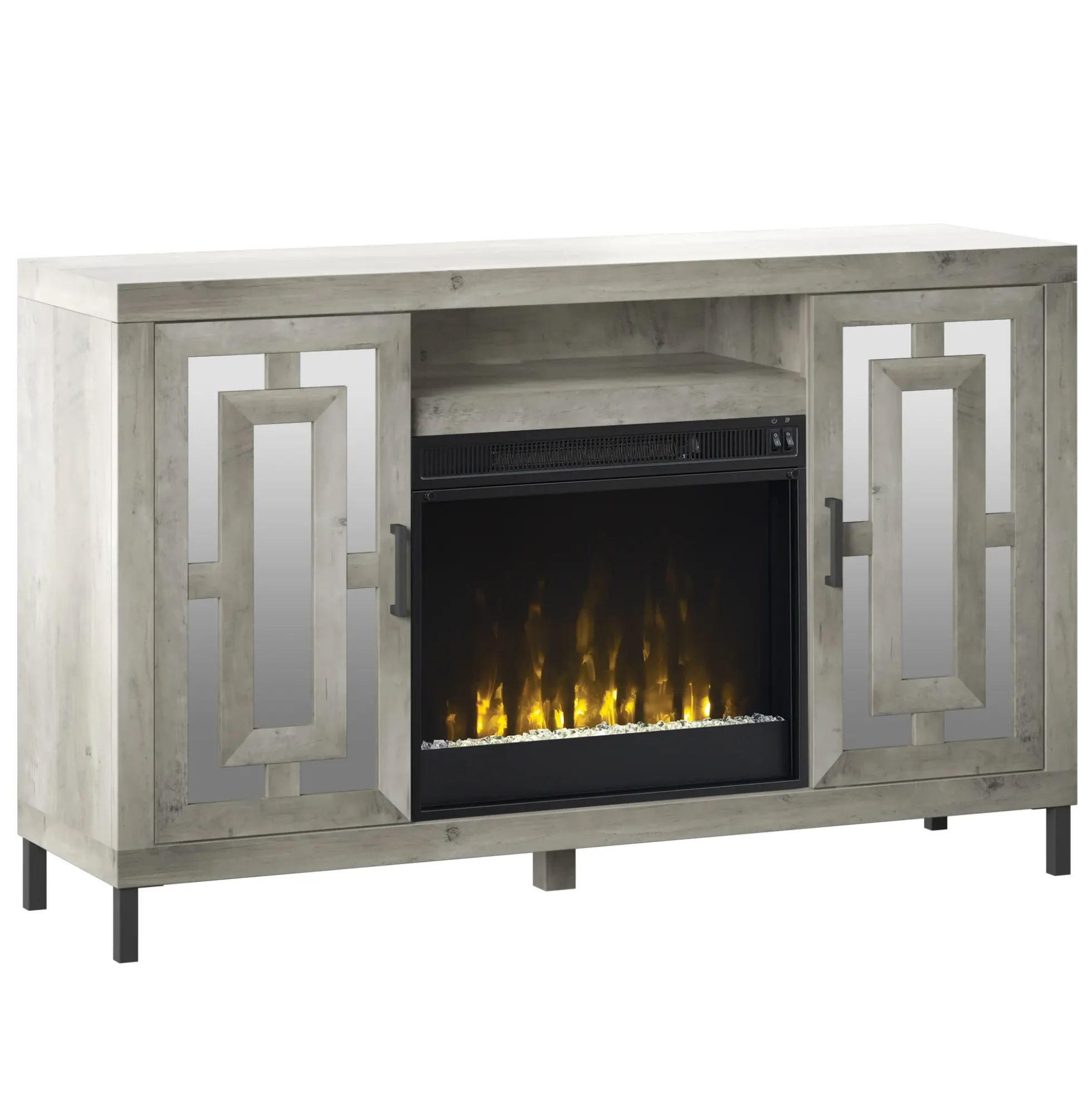 Mirrored Cabinet Door with 23" Electric Fireplace TV Stand Media Console