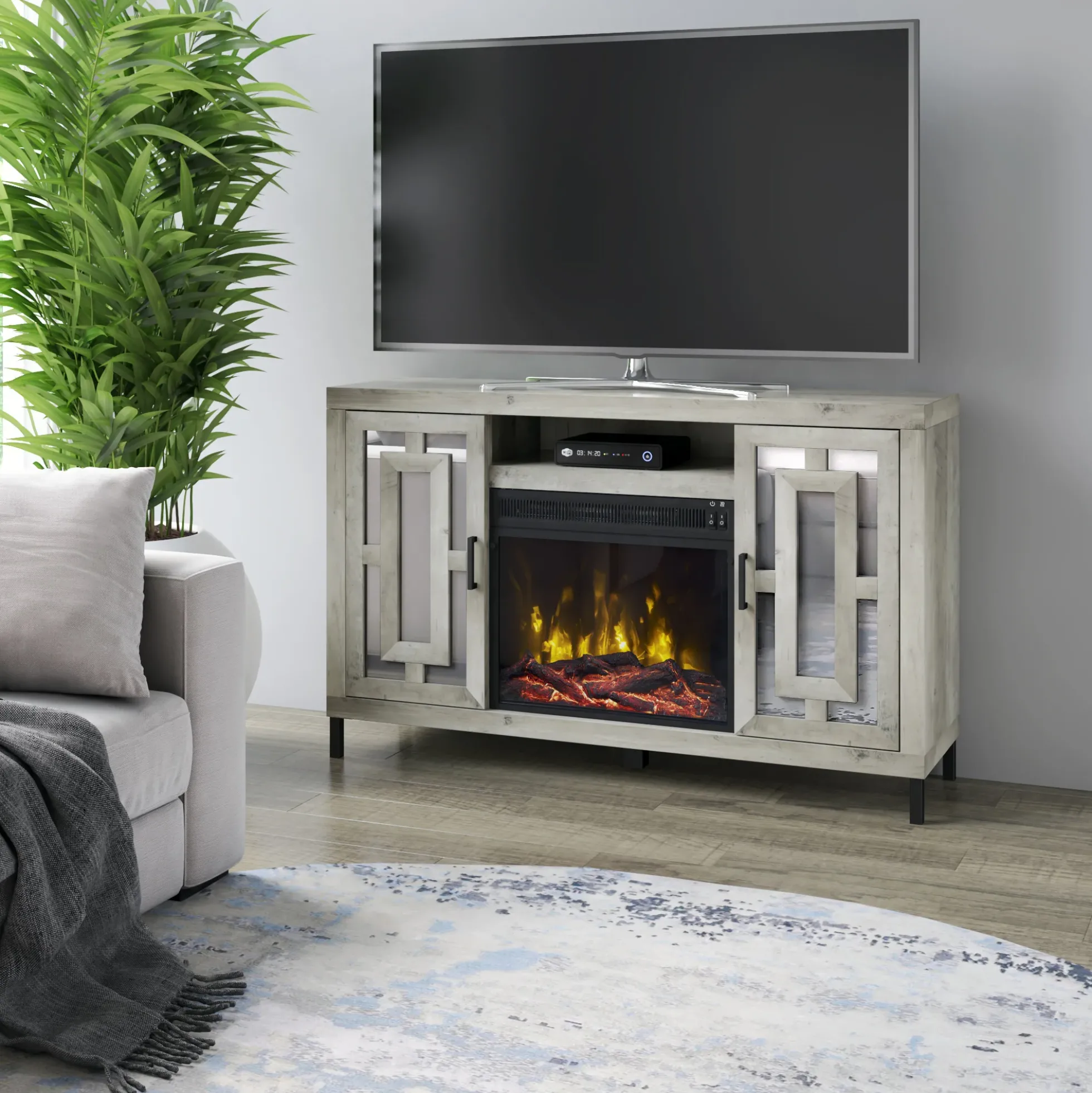 Mirrored Cabinet Door with 23" Electric Fireplace TV Stand Media Console