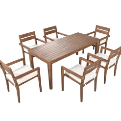 Modern 7 Pieces Acacia Wood Outdoor Full Dining Set with Chair Cushions