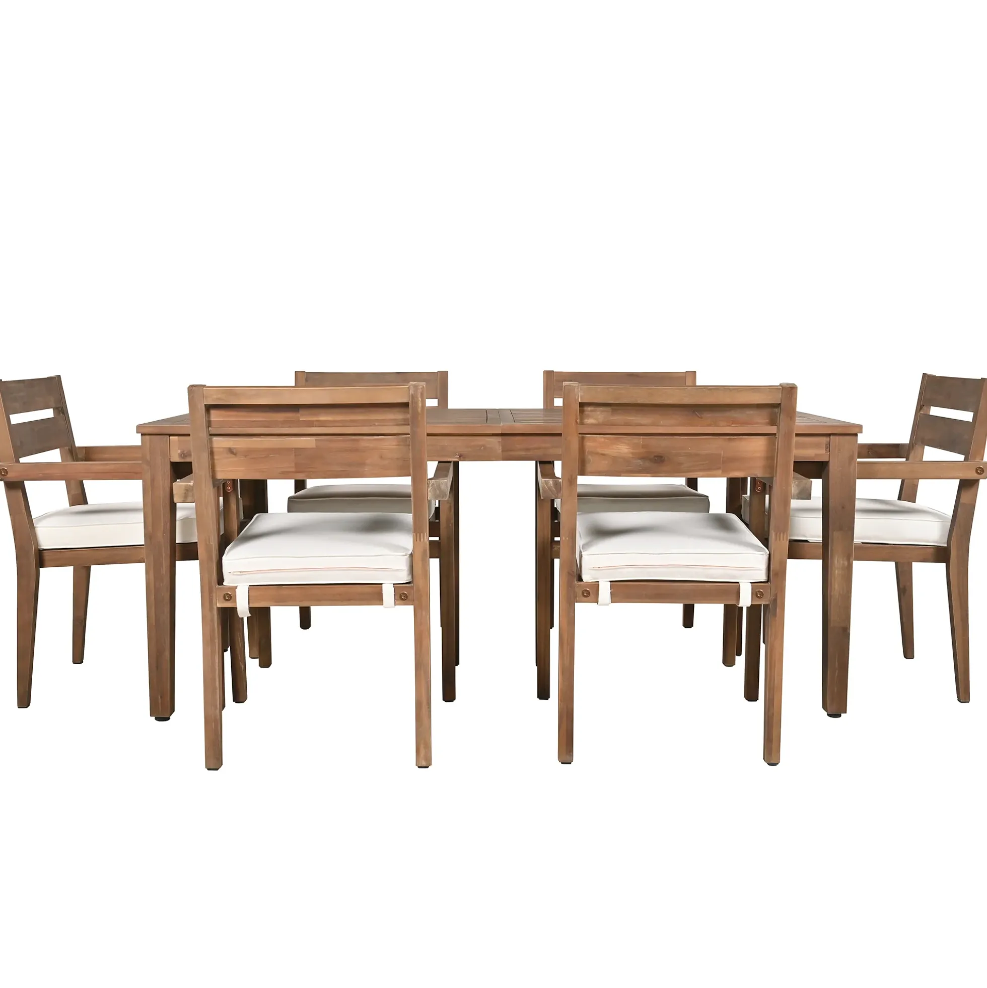Modern 7 Pieces Acacia Wood Outdoor Full Dining Set with Chair Cushions