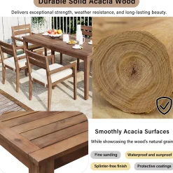 Modern 7 Pieces Acacia Wood Outdoor Full Dining Set with Chair Cushions