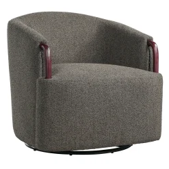 Modern Boucle Swivel Barrel Chair with Solid Wood Accents