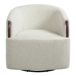 Modern Boucle Swivel Barrel Chair with Solid Wood Accents