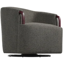 Modern Boucle Swivel Barrel Chair with Solid Wood Accents