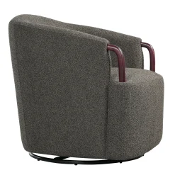 Modern Boucle Swivel Barrel Chair with Solid Wood Accents