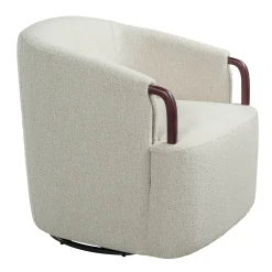 Modern Boucle Swivel Barrel Chair with Solid Wood Accents