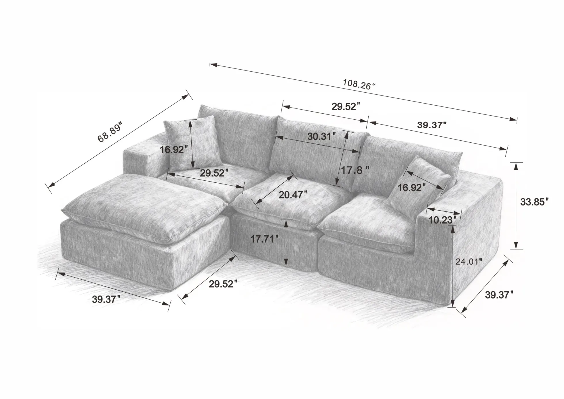 Modern Chenille Cloud Sofa Sectional