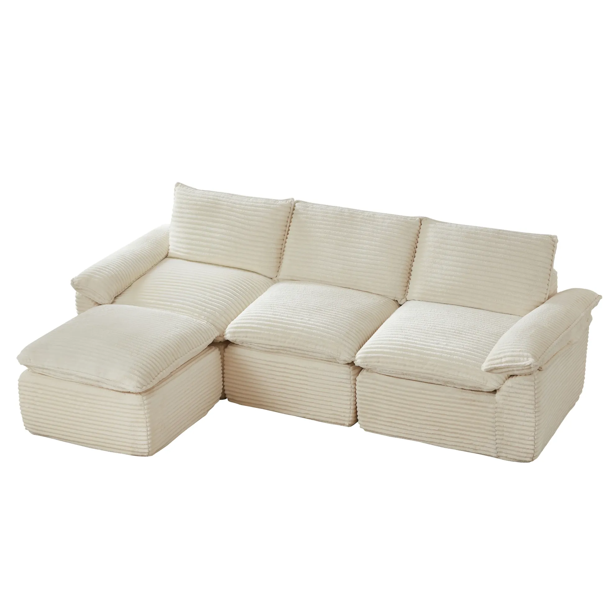 Modern Cloud Corduroy Modular Sectional Sofa w Ottoman