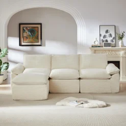 Modern Cloud Corduroy Modular Sectional Sofa w Ottoman