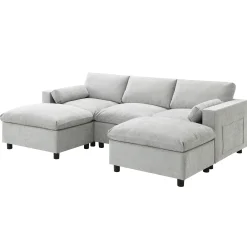 Modern Cloud Modular Sectional Sofa with Storage, Pillows and 2 Movable Ottomans