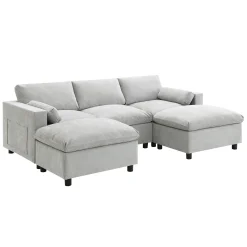 Modern Cloud Modular Sectional Sofa with Storage, Pillows and 2 Movable Ottomans