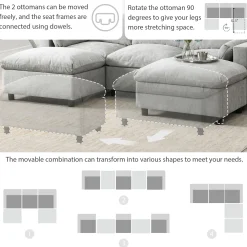 Modern Cloud Modular Sectional Sofa with Storage, Pillows and 2 Movable Ottomans