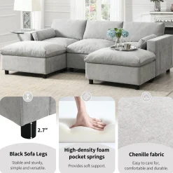 Modern Cloud Modular Sectional Sofa with Storage, Pillows and 2 Movable Ottomans