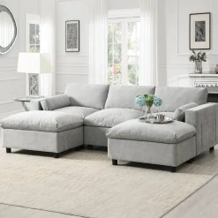 Modern Cloud Modular Sectional Sofa with Storage, Pillows and 2 Movable Ottomans
