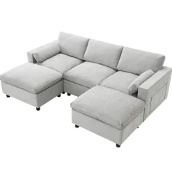Modern Cloud Modular Sectional Sofa with Storage, Pillows and 2 Movable Ottomans