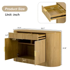 Modern Curve Design Fluted Storage Accent Cabinet / Sideboard