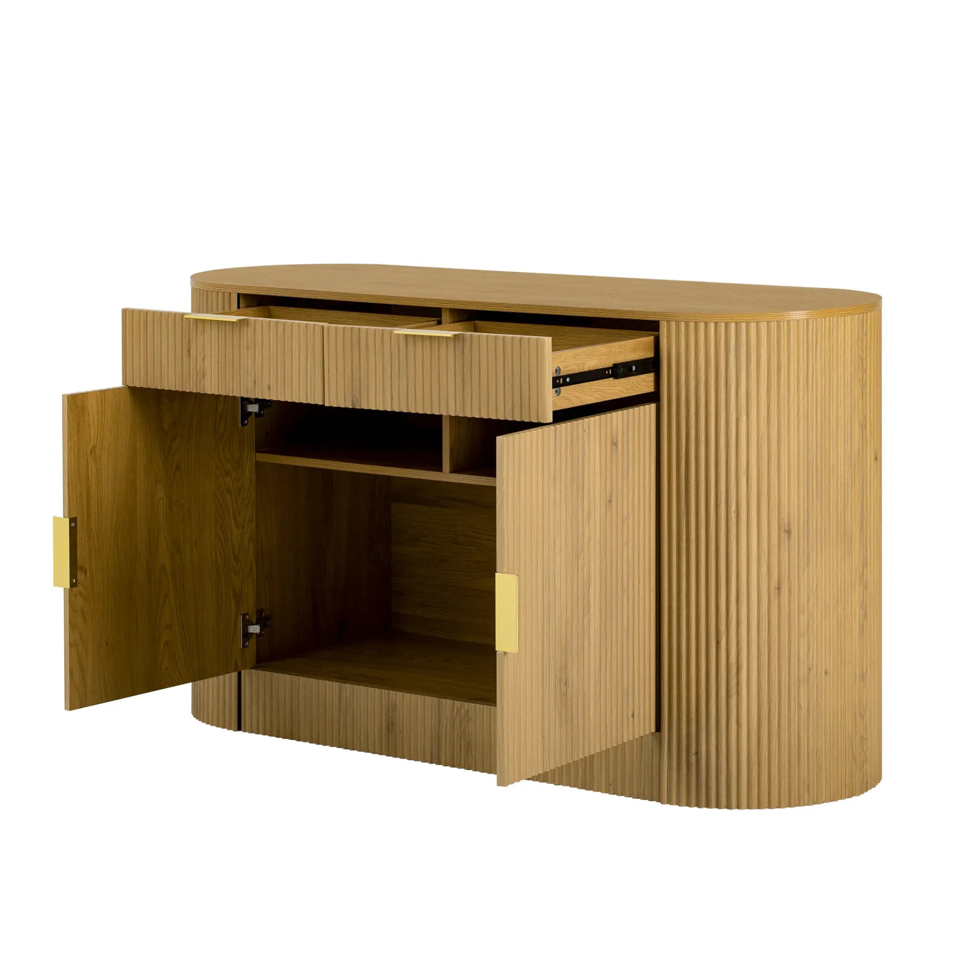 Modern Curve Design Fluted Storage Accent Cabinet / Sideboard