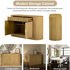Modern Curve Design Fluted Storage Accent Cabinet / Sideboard