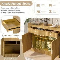 Modern Curve Design Fluted Storage Accent Cabinet / Sideboard