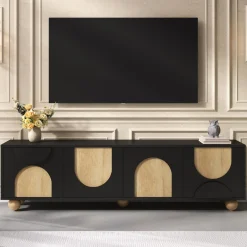 Modern Curve Shape Two Tone 69.6' TV Stand with Ball Feet Detail