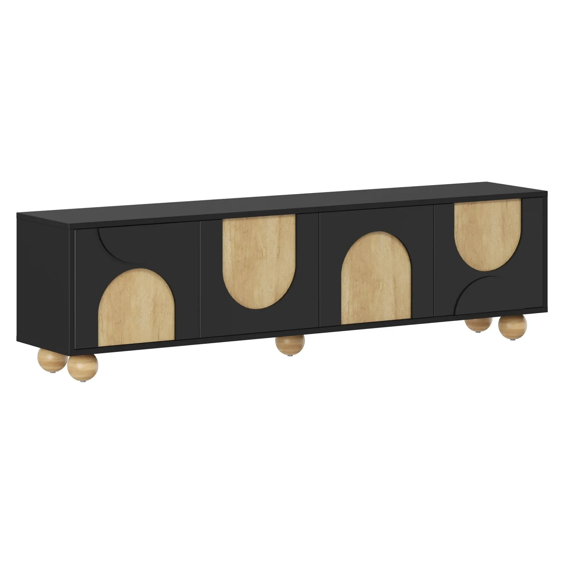 Modern Curve Shape Two Tone 69.6' TV Stand with Ball Feet Detail
