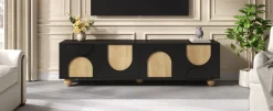 Modern Curve Shape Two Tone 69.6' TV Stand with Ball Feet Detail