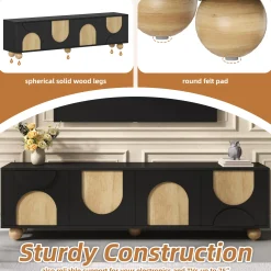 Modern Curve Shape Two Tone 69.6' TV Stand with Ball Feet Detail