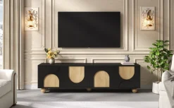 Modern Curve Shape Two Tone 69.6' TV Stand with Ball Feet Detail