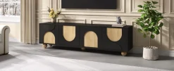 Modern Curve Shape Two Tone 69.6' TV Stand with Ball Feet Detail