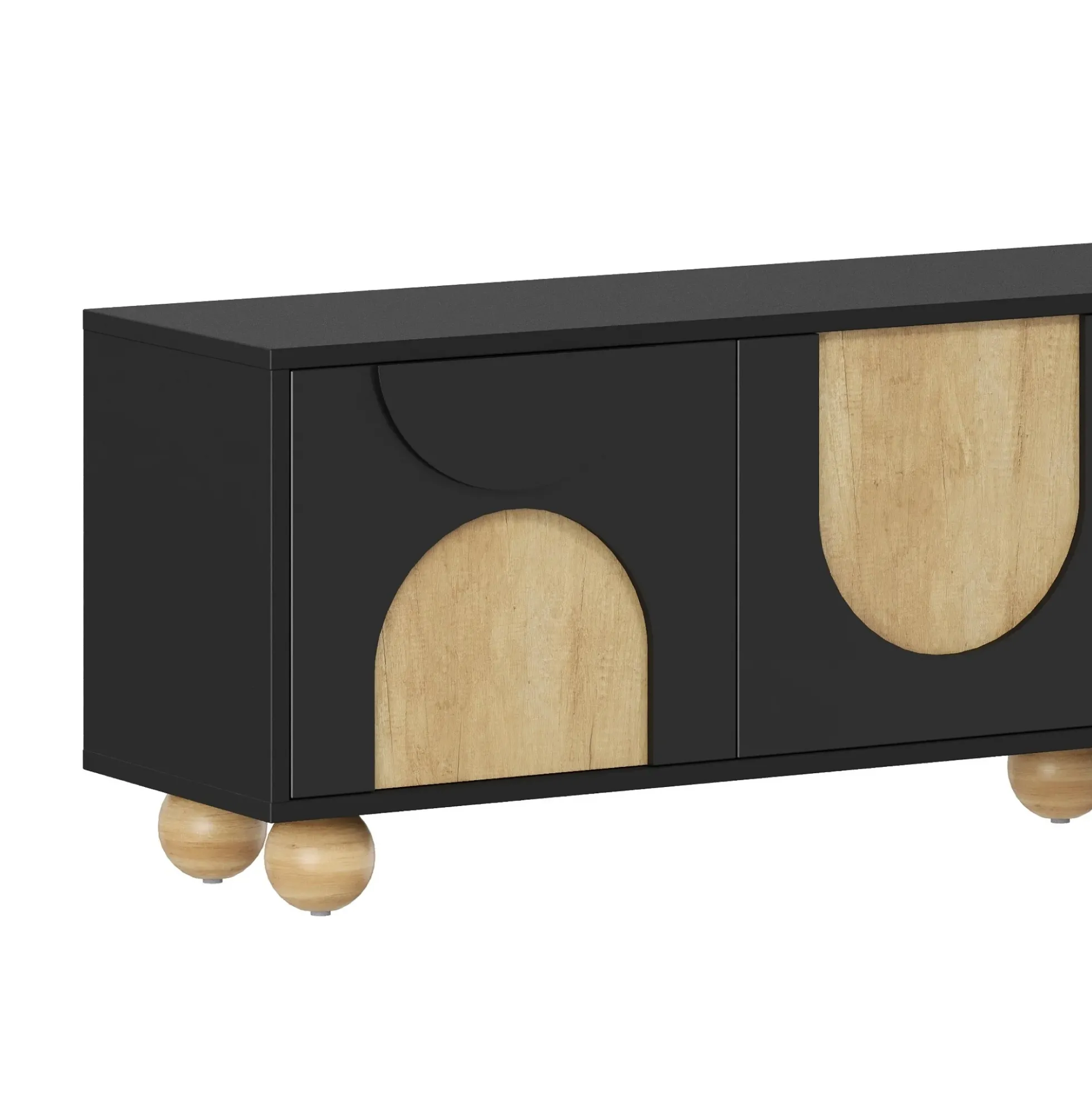 Modern Curve Shape Two Tone 69.6' TV Stand with Ball Feet Detail