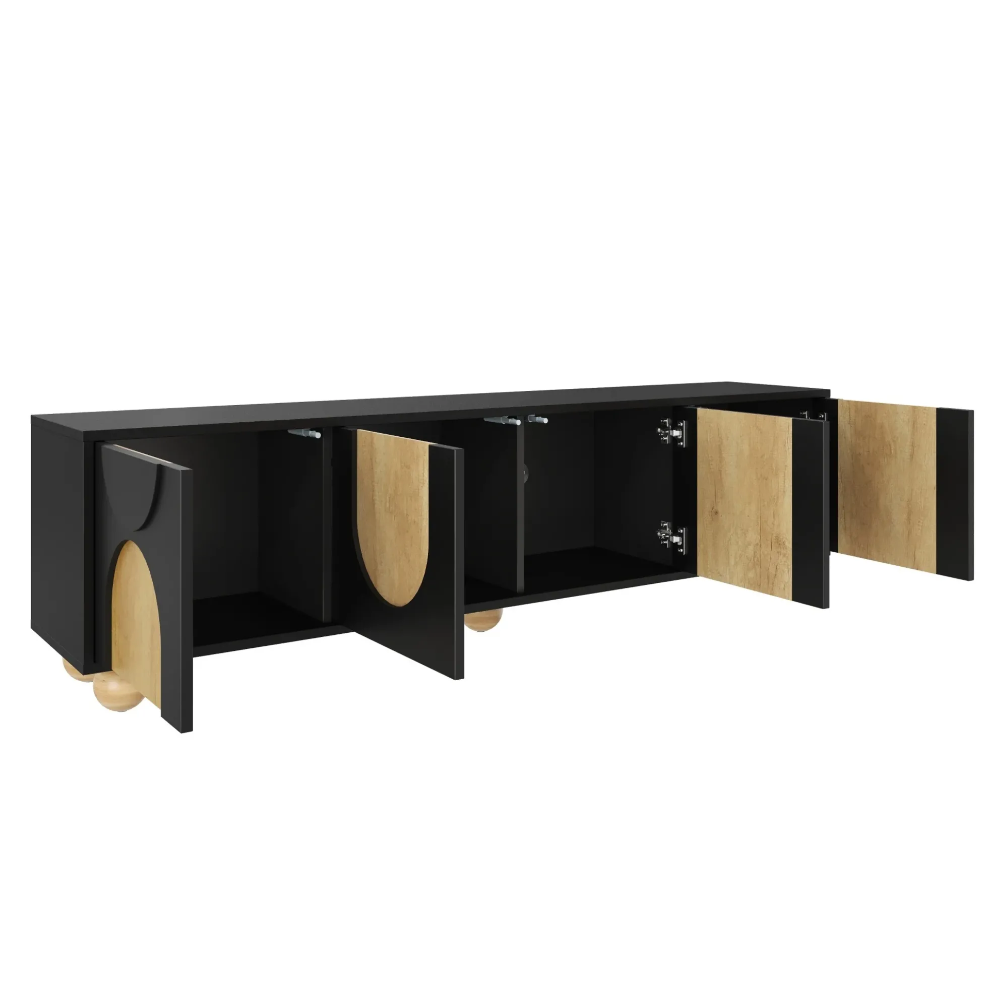 Modern Curve Shape Two Tone 69.6' TV Stand with Ball Feet Detail