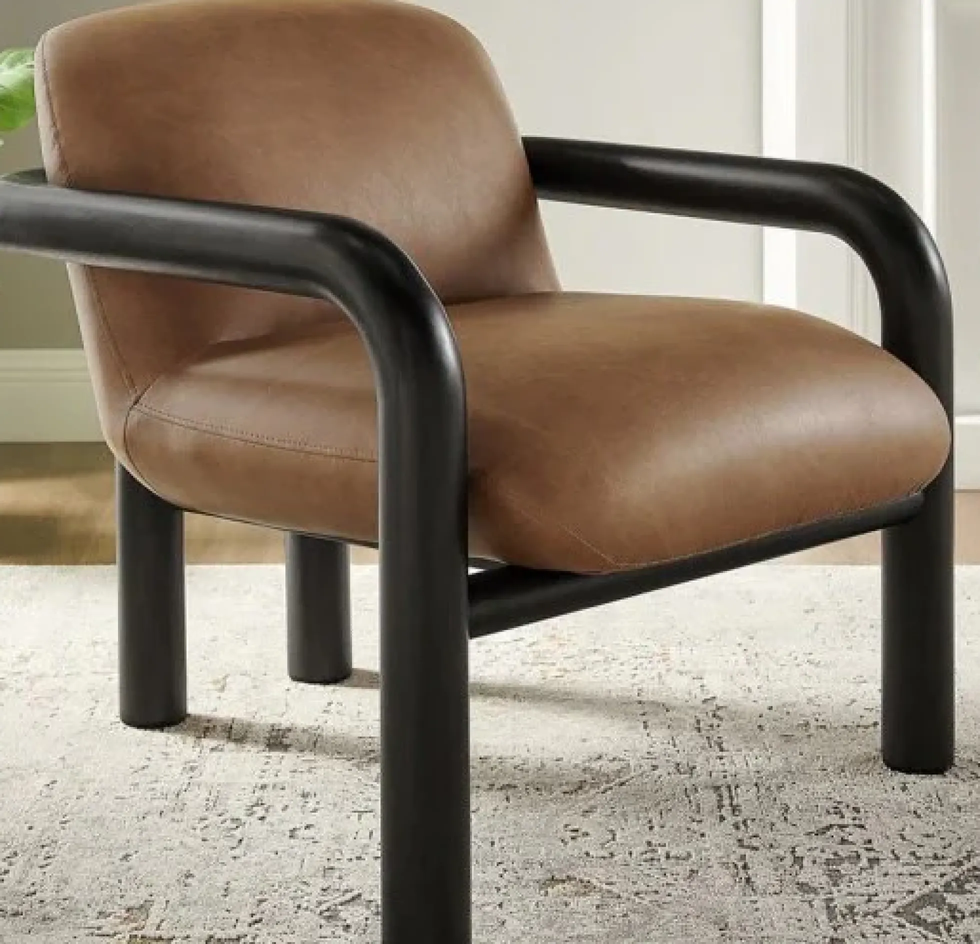 Modern Curve Wood Frame Faux Leather Accent Chair