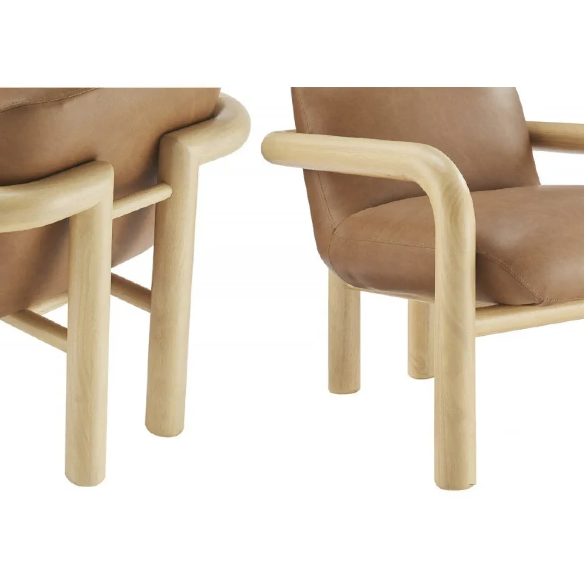 Modern Curve Wood Frame Faux Leather Accent Chair
