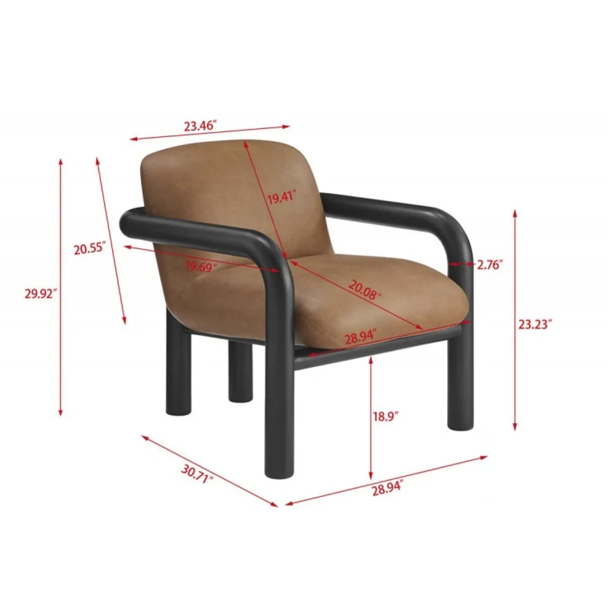 Modern Curve Wood Frame Faux Leather Accent Chair