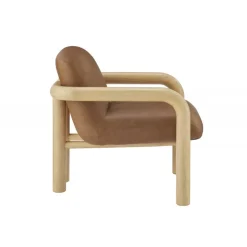 Modern Curve Wood Frame Faux Leather Accent Chair