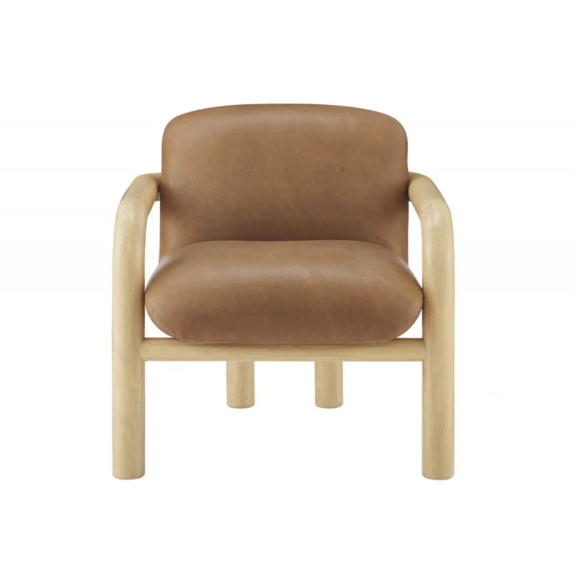 Modern Curve Wood Frame Faux Leather Accent Chair